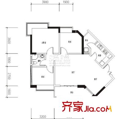 都市經(jīng)典戶型圖一期J1戶型 3室2廳1衛(wèi)