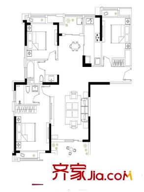 綠地中央廣場(chǎng)11#、14#D戶(hù)型 3室2廳2衛(wèi)1廚