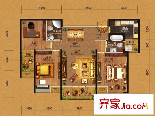 綠地中央廣場(chǎng)1#G戶(hù)型 3室2廳2衛(wèi)1廚