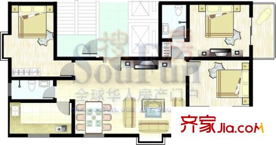 銅鑼灣城市福邸戶型圖城市福邸 3室1廳2衛(wèi)1廚