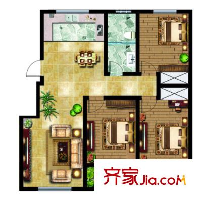百步亭花園安居苑戶型圖三室二廳 戶型圖 3室2廳