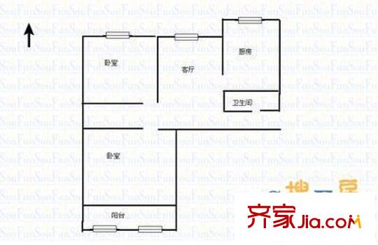 勝利街玻璃廠宿舍 2室 戶型圖