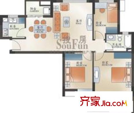新華西美林公館戶型圖C3 3室