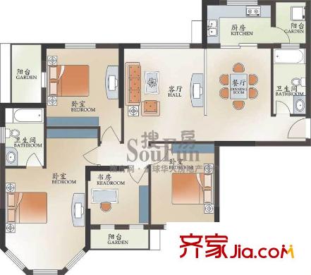 新華西美林公館戶型圖D1 4室
