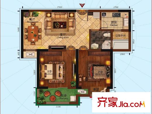 觀瀾外校城3號樓A2-1戶型 2室2廳1衛(wèi)1廚