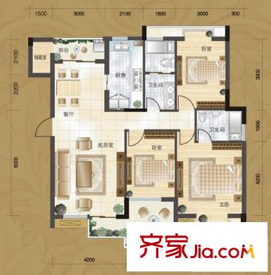 興華嘉天下戶(hù)型圖二期1號(hào)樓標(biāo)準(zhǔn)層C1B戶(hù)型 3室2廳2衛(wèi)