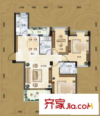 興華嘉天下戶(hù)型圖二期1號(hào)樓標(biāo)準(zhǔn)層E3戶(hù)型 3室2廳2衛(wèi)