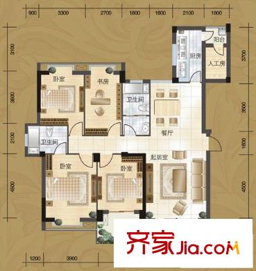 興華嘉天下戶(hù)型圖二期1號(hào)樓標(biāo)準(zhǔn)層E1A戶(hù)型 4室2廳2衛(wèi)