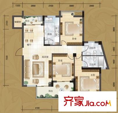 興華嘉天下戶(hù)型圖二期1號(hào)樓標(biāo)準(zhǔn)層D2戶(hù)型 3室2廳2衛(wèi)