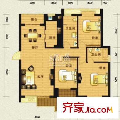 興華嘉天下戶(hù)型圖二期1號(hào)樓標(biāo)準(zhǔn)層C1戶(hù)型 3室2廳2衛(wèi)