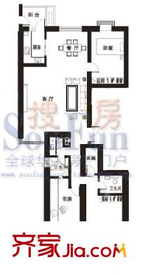 金地世嘉戶型圖C戶型 3室2廳2衛(wèi)1廚