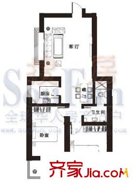 金地世嘉戶型圖A戶型 2室2廳1衛(wèi)1廚