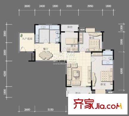 融僑錦城戶型圖c4 3室2廳2衛(wèi)