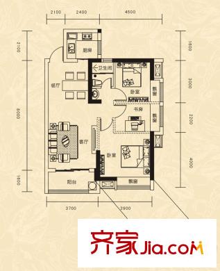 廣電蘭亭都薈戶型圖二單元0203戶型 3室2廳1衛(wèi)1廚