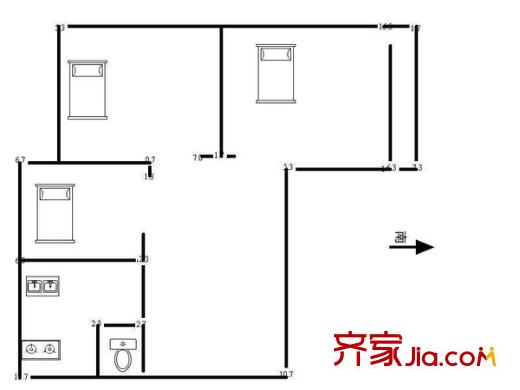 后王南街糧食局宿舍 3室 戶型圖