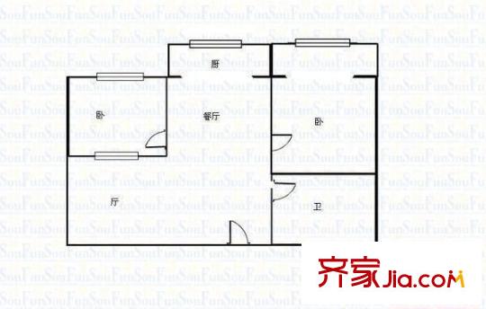 后王南街糧食局宿舍 2室 戶型圖