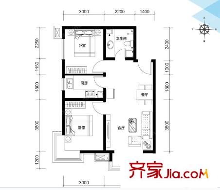 東方花城戶型圖二室二廳 戶型圖 2室2廳