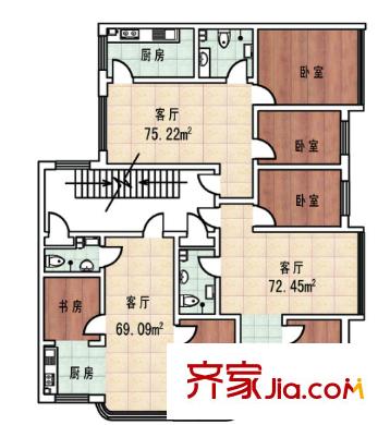 蔡家田A區(qū)戶型圖5室3廳 戶型圖 5室3廳3衛(wèi)1廚
