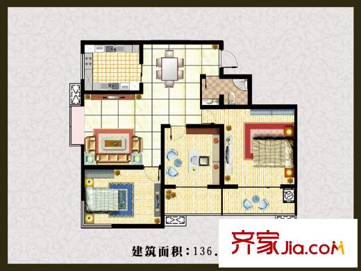 漢唐官邸戶型圖戶型圖-136-3211 3室2廳2衛(wèi)1廚
