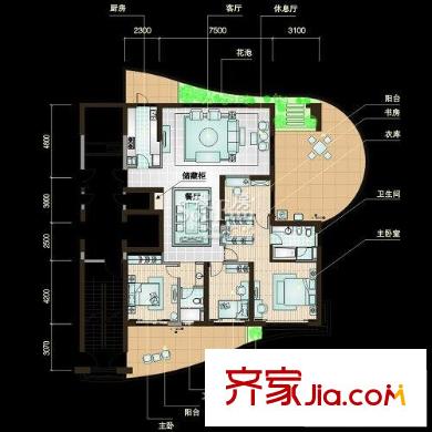 金都漢宮戶型圖二期4棟標(biāo)準(zhǔn)層D-2戶型 4室2廳2衛(wèi)