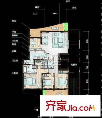 金都漢宮戶型圖二期4棟標(biāo)準(zhǔn)層B-2戶型 4室2廳2衛(wèi)