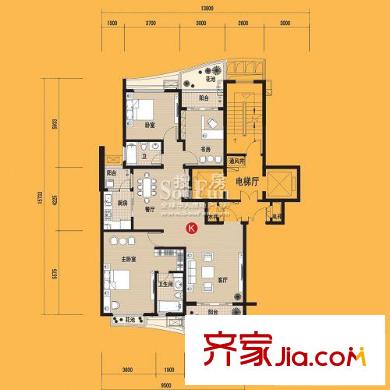 金都漢宮戶型圖二期4棟標(biāo)準(zhǔn)層K-1戶型 3室2廳2衛(wèi)