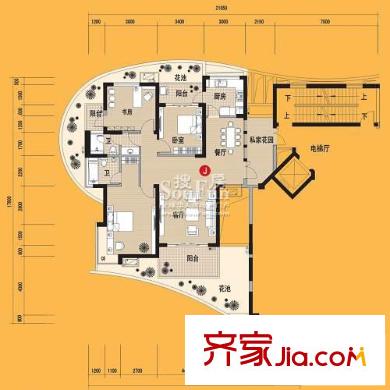 金都漢宮戶型圖二期4棟標(biāo)準(zhǔn)層J-1戶型 3室2廳2衛(wèi)