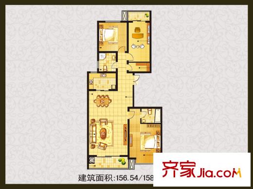 漢唐官邸戶型圖戶型圖-156-158-3221 3室2廳2衛(wèi)1廚
