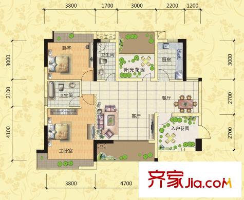 廣電江灣新城戶型圖蘭亭御江18、19棟戶型 2室2廳2衛(wèi)