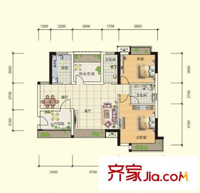 廣電江灣新城戶型圖二期9.10棟A戶型（已售完） 2室2廳2衛(wèi)