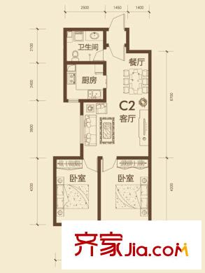 東唐花園戶型圖c2戶型 2室1廳1衛(wèi)1廚
