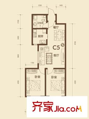 東唐花園戶型圖C5戶型 2室2廳1衛(wèi)1廚