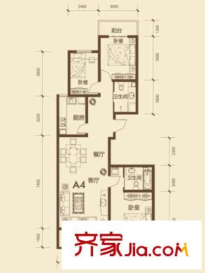 東唐花園戶型圖A4戶型 3室2廳2衛(wèi)1廚