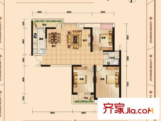 福星惠譽(yù)福星城戶型圖朗榭公館F戶型 3室1廳2衛(wèi)1廚