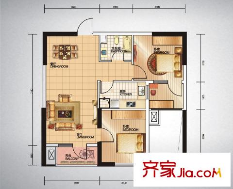 福星惠譽(yù)福星城戶型圖7、8、9#E戶型圖 2室2廳1衛(wèi)1廚