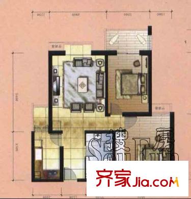 東方名筑戶型圖B戶型 2室1廳1衛(wèi)1廚