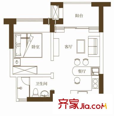 愛家國際華城戶型圖8號樓戶型1 1室2廳1衛(wèi)