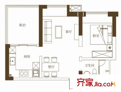 愛家國際華城戶型圖8號樓戶型2 1室2廳1衛(wèi)