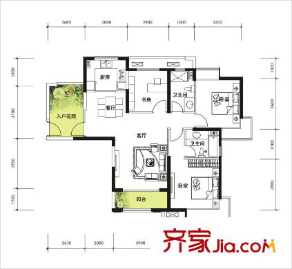 華潤置地中央公園戶型圖二期D3戶型 3室2廳2衛(wèi)1廚
