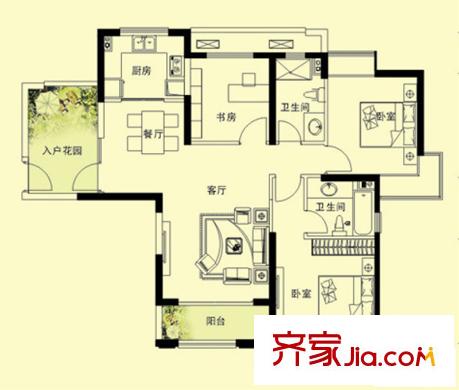 華潤置地中央公園戶型圖二期馥景香邸戶型 3室2廳2衛(wèi)