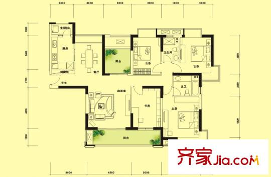 華潤置地中央公園戶型圖平云豪邸戶型 4室2廳2衛(wèi)1廚