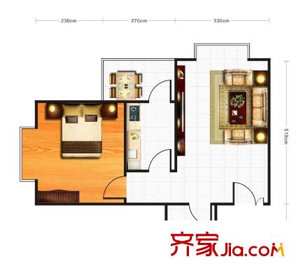百合家園戶(hù)型圖A戶(hù)型 1室2廳1衛(wèi)1廚