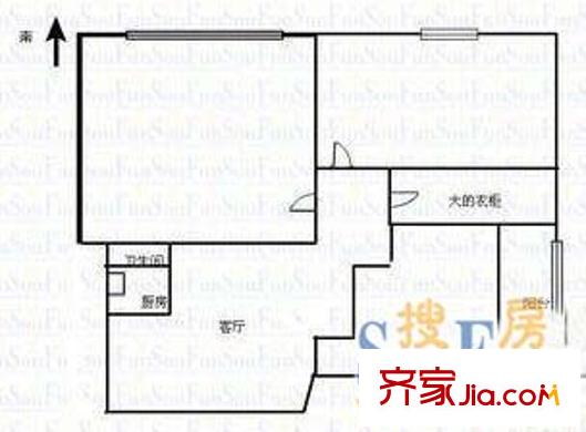 半坡西街法院宿舍 2室 戶型圖