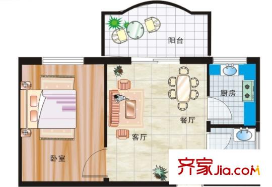 金地圣愛米倫戶型圖一室二廳 戶型圖 1室2廳