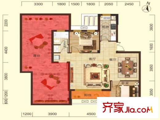 星悅城戶型圖8、9號(hào)樓洋房B戶型 2室2廳1衛(wèi)1廚
