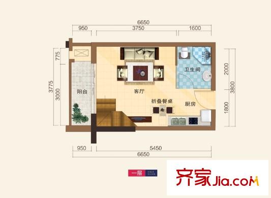 星悅城戶型圖10號(hào)樓LOFT一層戶型 1廳1衛(wèi)1廚