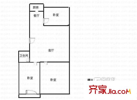 迎澤區(qū)委宿舍戶(hù)型圖1.3 3室