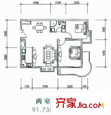 華城廣場戶型圖兩房3 2室2廳1衛(wèi)