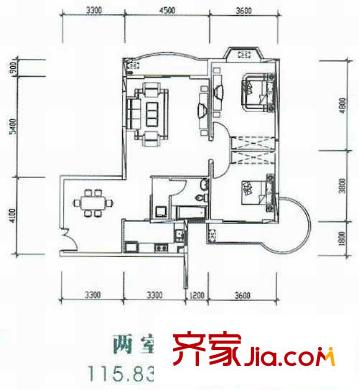 華城廣場戶型圖兩房 2室2廳1衛(wèi)