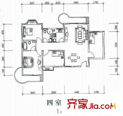華城廣場戶型圖四房 4室2廳2衛(wèi)